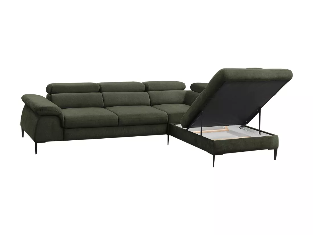 Grand canapé d'angle droit convertible en velours vert SEPINA de Pascal Morabito