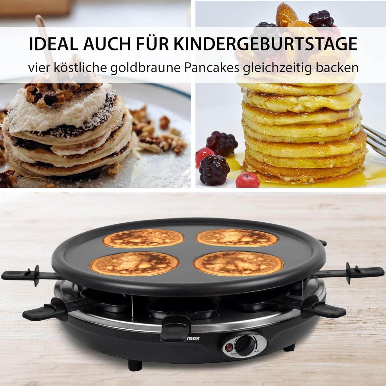 Syntrox Germany RAC-1350W-Waadt 4 in 1 Raclette Grill Fondue Heißer Stein für 8 Personen, Edelstahl Design