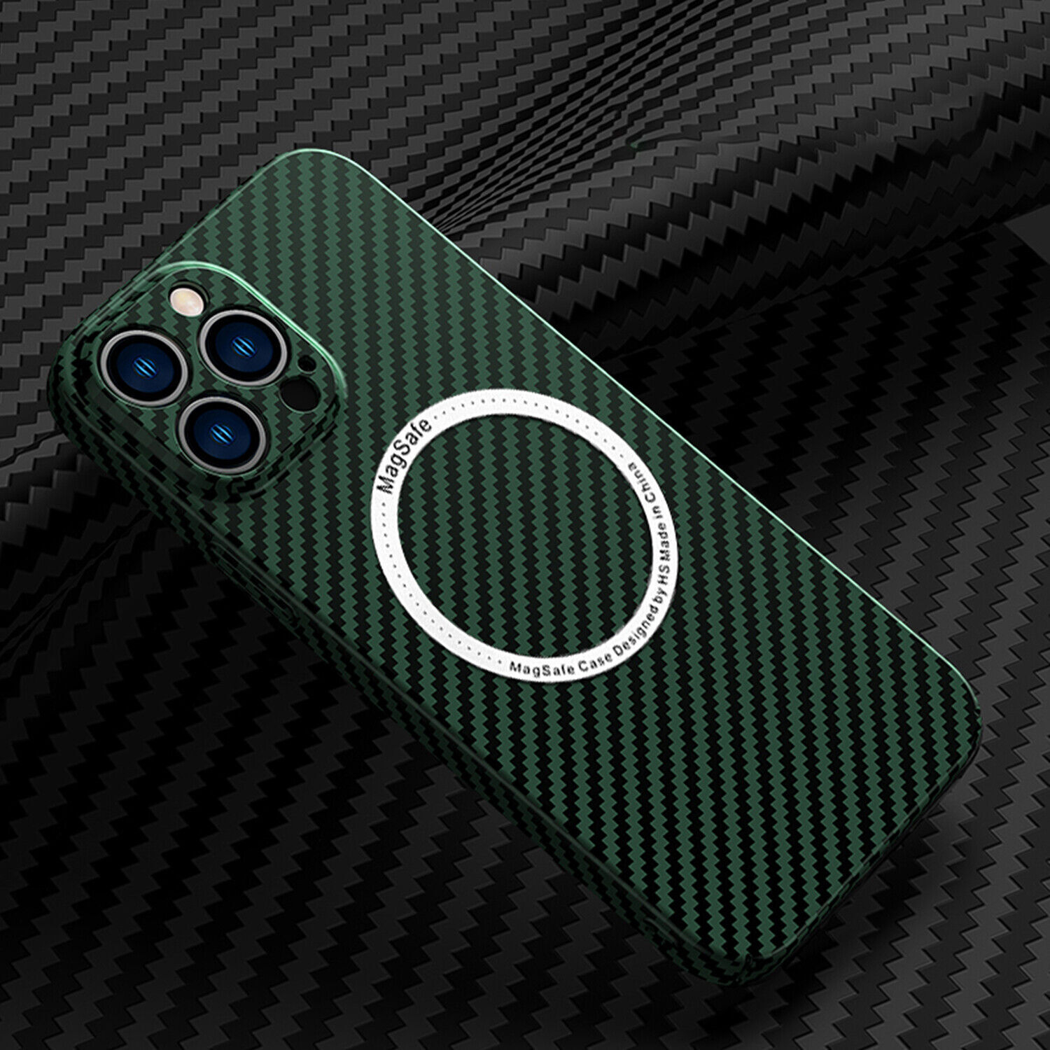 iPhone 13 Pro MagSafe Hardcase Hülle im Carbon Look - Grün