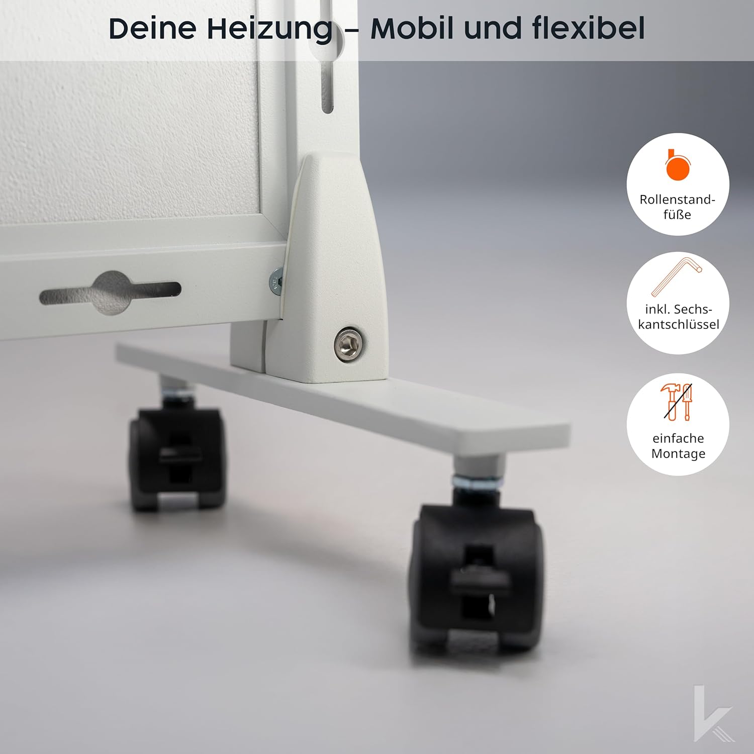 Könighaus Infrarotheizung Standgerät - 1000 Watt - Energiesparend = wärmt innerhalb von 2 Minuten - Elektroheizung mit Standfüßen & Thermostat - mobile Standheizung mit Rollen - Deutscher Hersteller