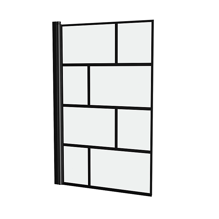 Pare-baignoire rabattable 125 x 75 cm, profilés alu noir mat, Galedo Bricks