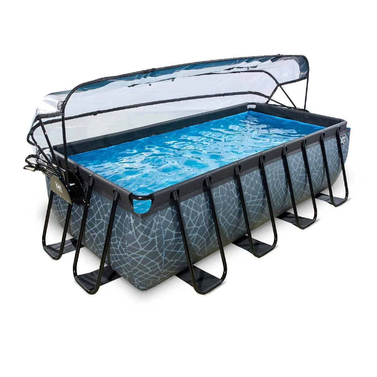 EXIT TOYS Piscine Stone avec dôme et pompe à chaleur - Grise 400x200x100cm