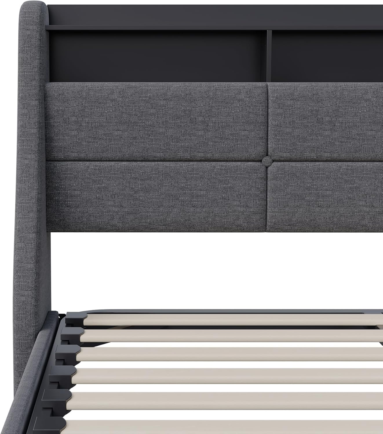 Polsterbett 140x200 cm mit LED-Kopfteil, Doppelbett mit USB und Lattenrost, Hydraulischem Stauraum und Metallrahmen, Jugendbett, Leinenstoff Grau (Ohne Matratze)