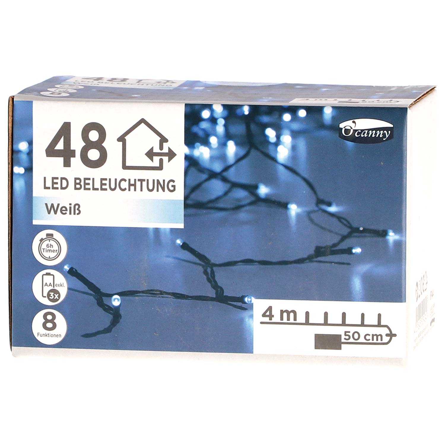 O'canny Outdoor LED-Lichterkette kaltweiß mit Timer & 8 Funktionen 7,60 m 48er
