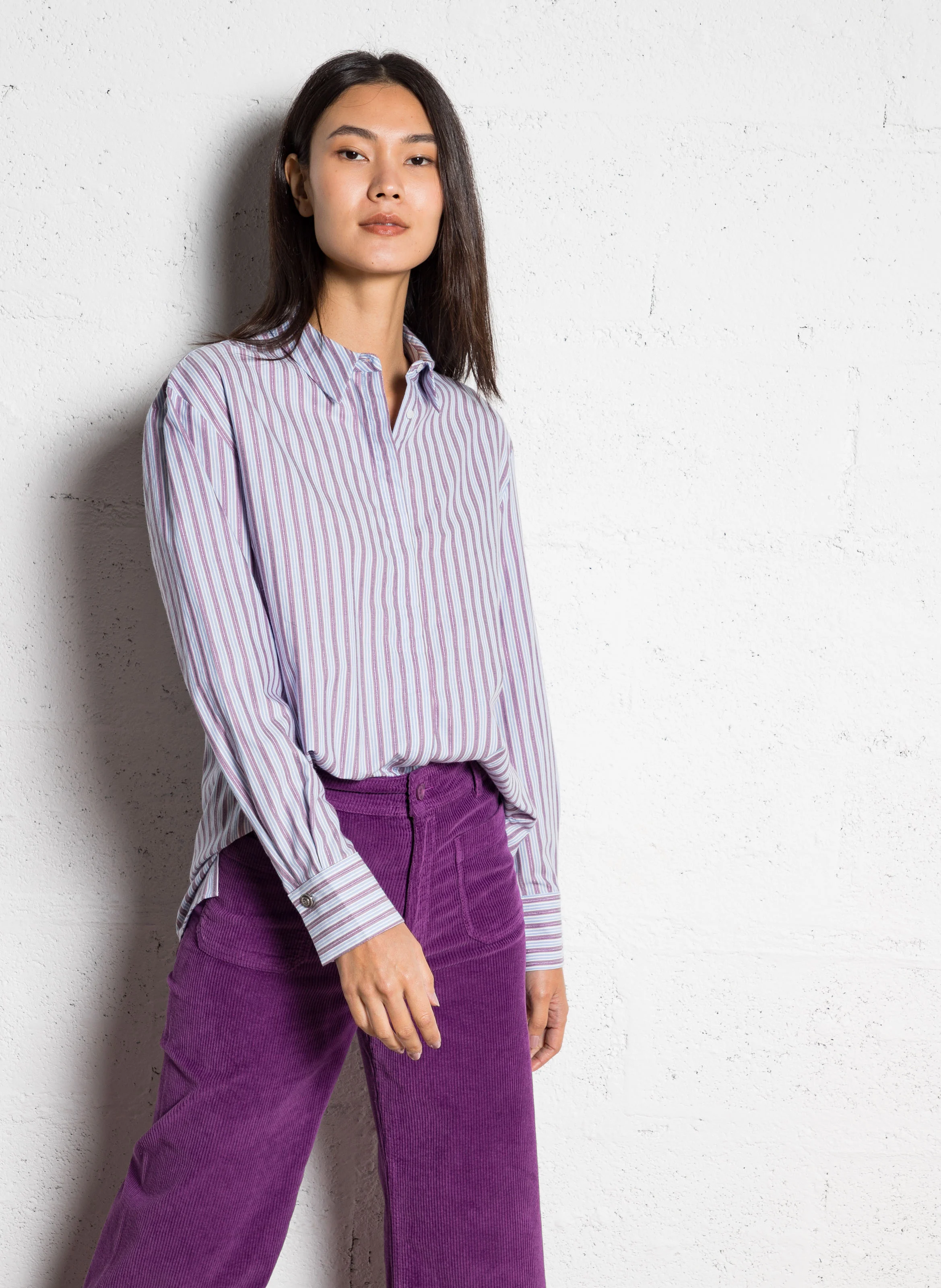 ESMERALDA - Chemise droite en coton mélangé | Rouge