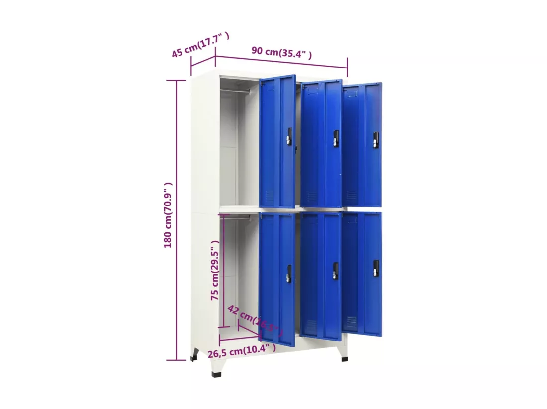 Armoire à casiers Gris et bleu 90x45x180 cm Acier