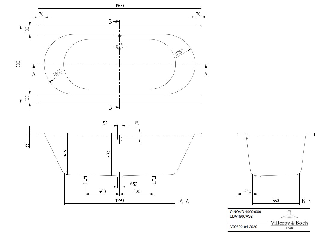 Villeroy & Boch O.novo inbouw ligbad 190x90cm wit