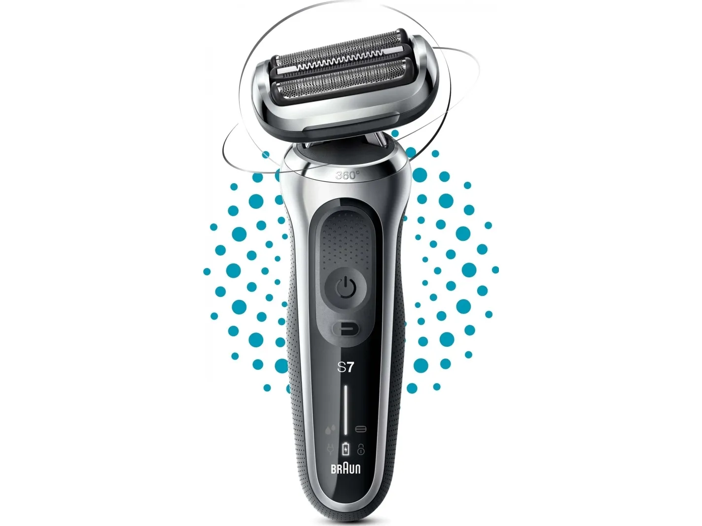 Braun Series 7 71-S1000s, Folie shaver, Sølv, AutoSense, 360° Adaptive system, Knapper, LED, Batteri
