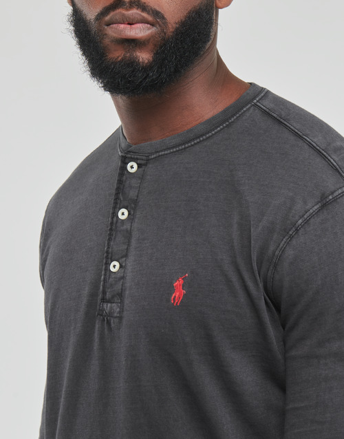 Polo Ralph Lauren - T-SHIRT AJUSTE COL TUNISIEN EN COTON Negro / Rojo