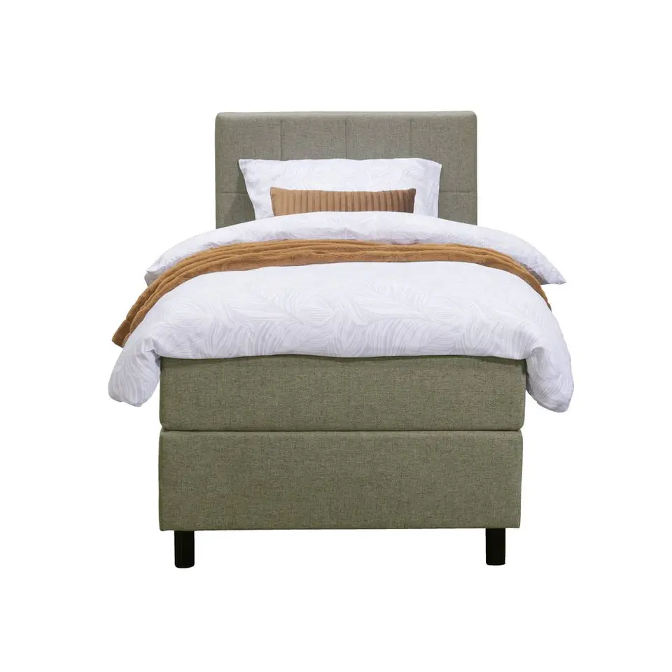 Boxspring Liv geblokt - groen - 90x200 cm - ronde poot