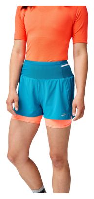 Short 2-en-1 Brooks High Point 2.0 3inch Bleu/Corail Femme