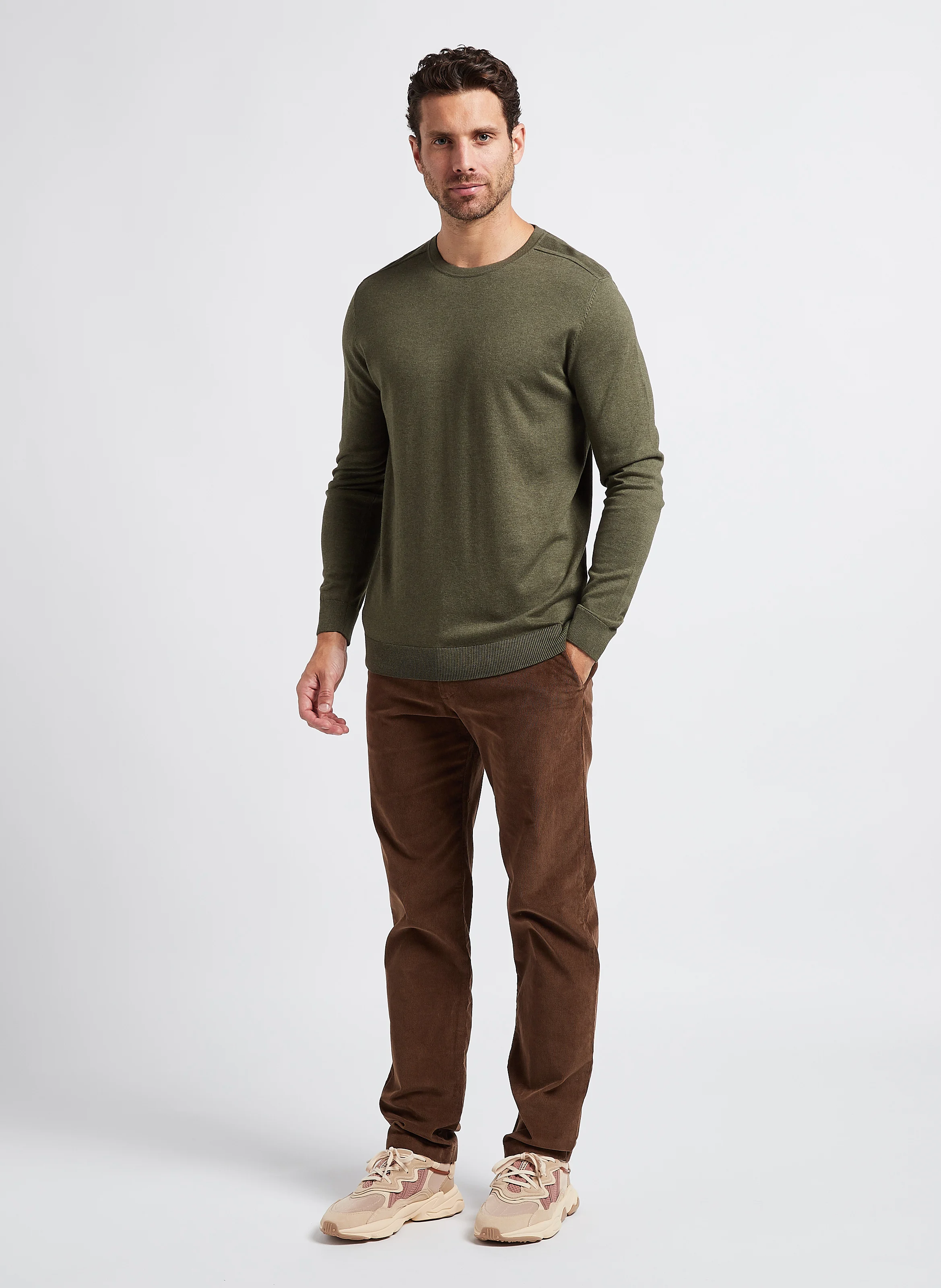 Pull col rond regular-fit en coton | Vert