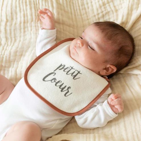 Lot 6 bavoirs naissance mots tendres Beige - TROIS KILOS SEPT