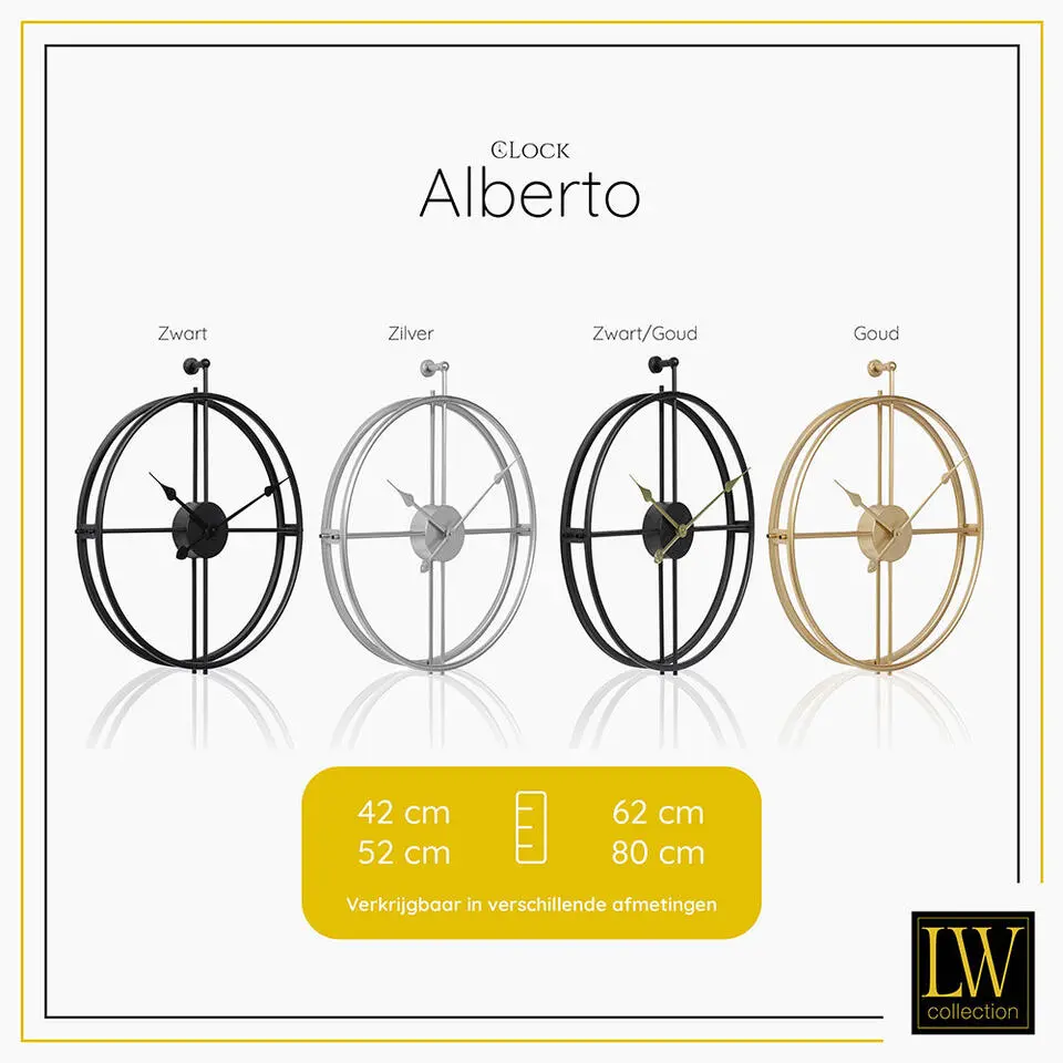 LW Collection Wandklok Alberto zwart 62cm