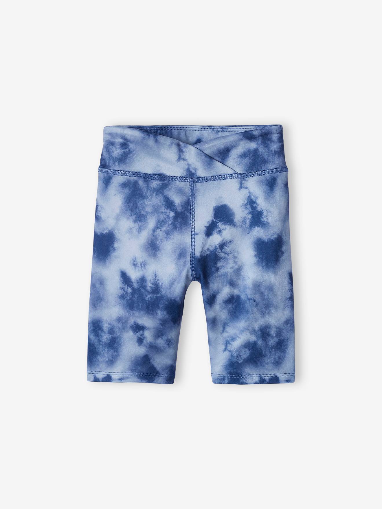 Shorts técnicos azuis com estampa tie-dye para meninas