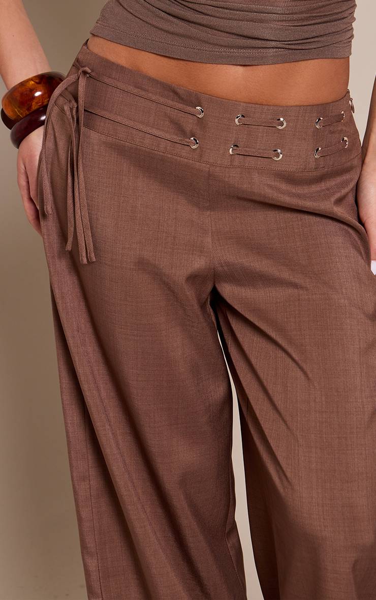 Champignon Pantalon Tailleur Large Petite Taille Avec Œillets Et Ceinture À Nouer