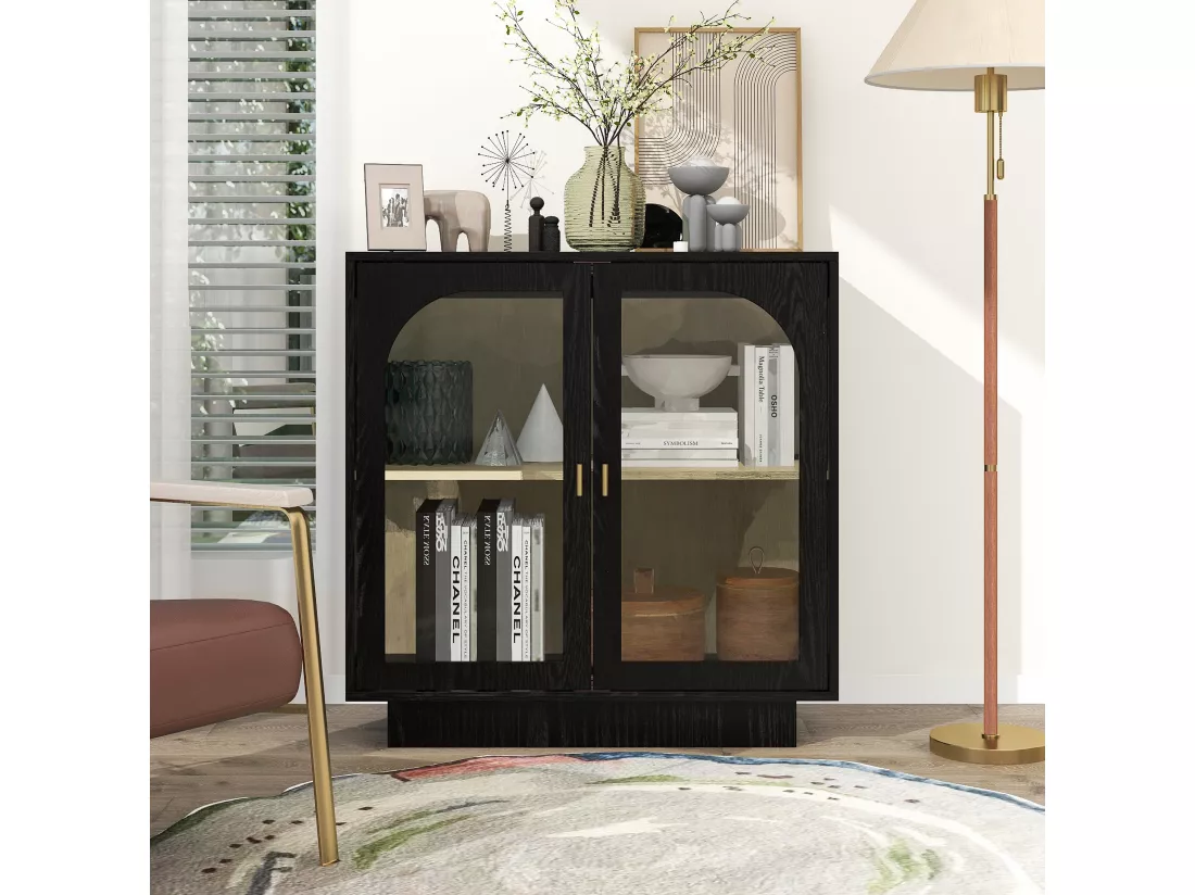 Armoire à double porte noire avec éléments arrondis, 80 cm de long, pour chambre, bureau, salon et autres espaces