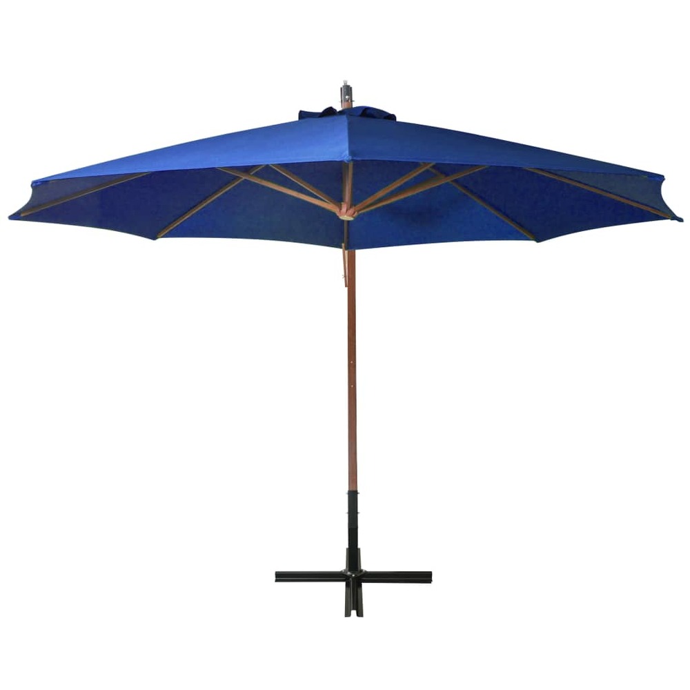 Parasol suspendu avec mât 3,5 x 2,9 m bois de sapin bleu
