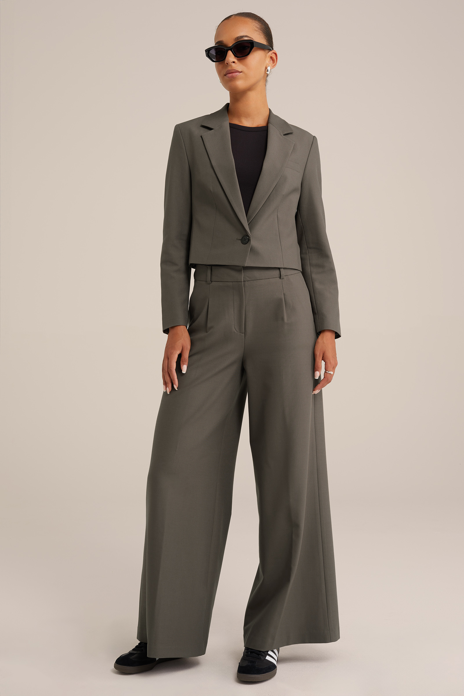 wide leg pantalon WE Fashion Grijsgroen