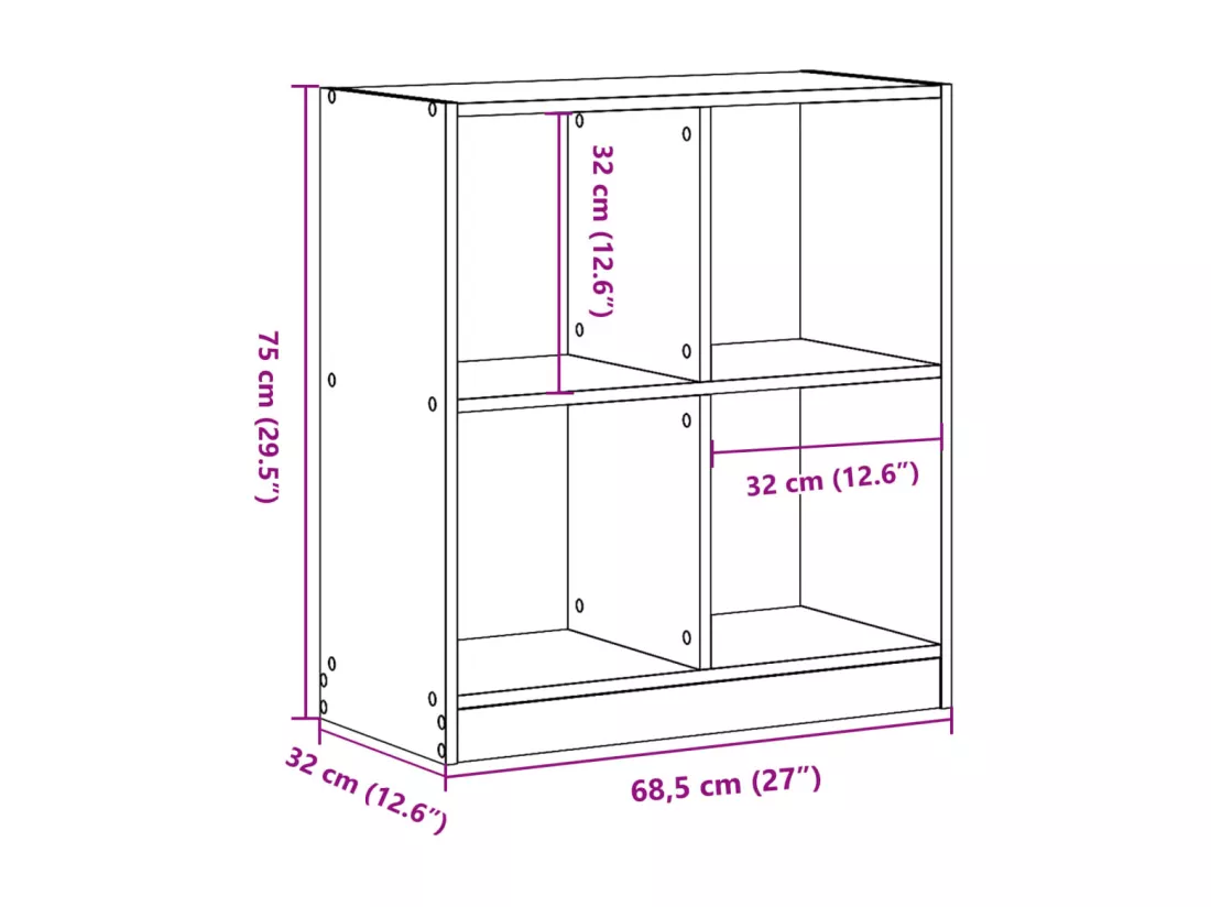 Bibliothèque sonoma gris 68,5x32x75 cm bois d'ingénierie