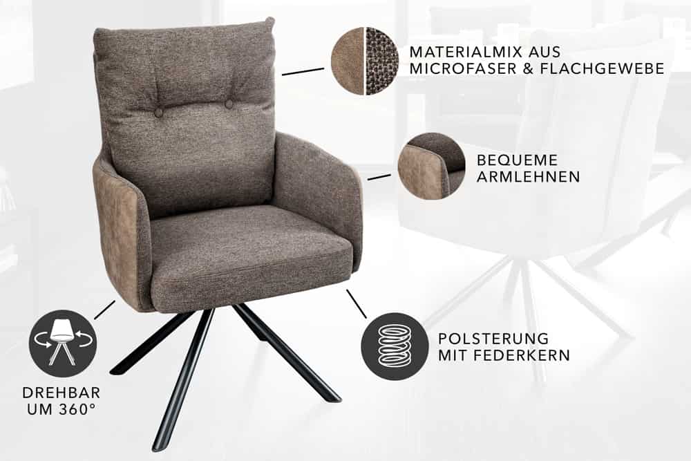 Drehbarer Stuhl BIG GEORGE taupe Microfaser Webstoff Taschenfederkern Metall schwarz