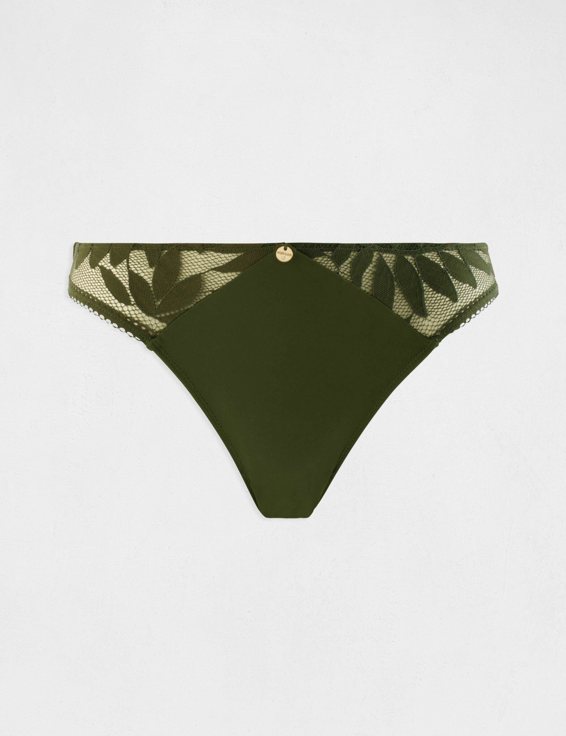 Slip en dentelle vert kaki femme - vert_kaki