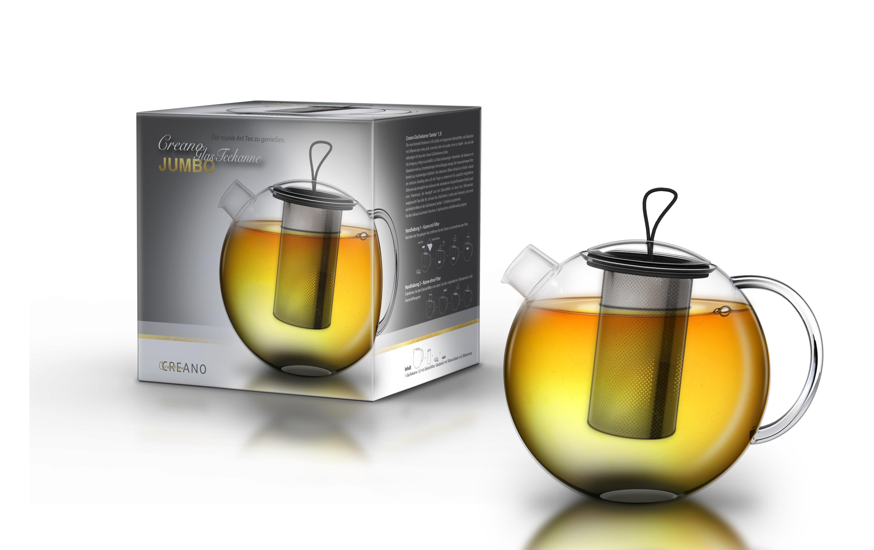 Teekanne 1.5 l, TransparentTeebereiter mit Edelstahlsieb