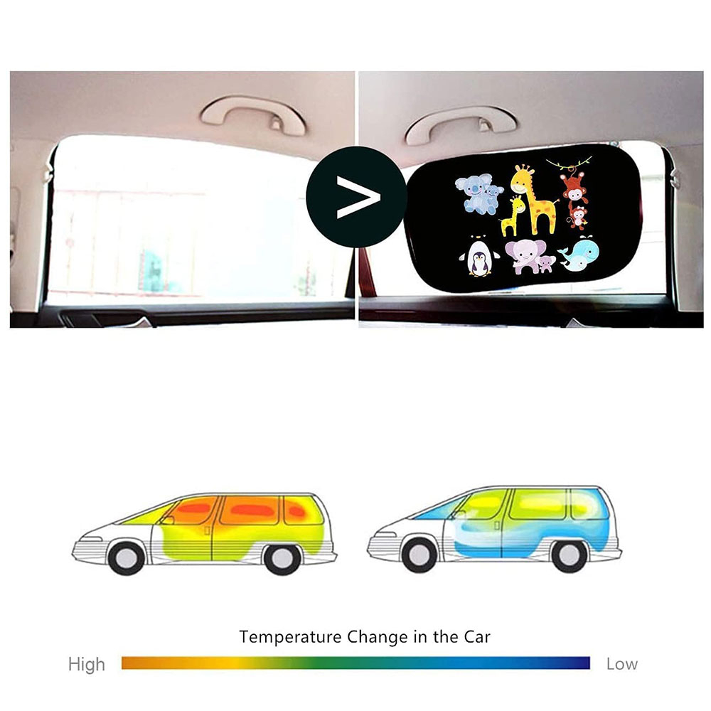 (2er Set) 44x36cm Statische Pop-Up Auto Sonnenblende Kinder Seitenscheibe mit UV-Schutz - Zoo