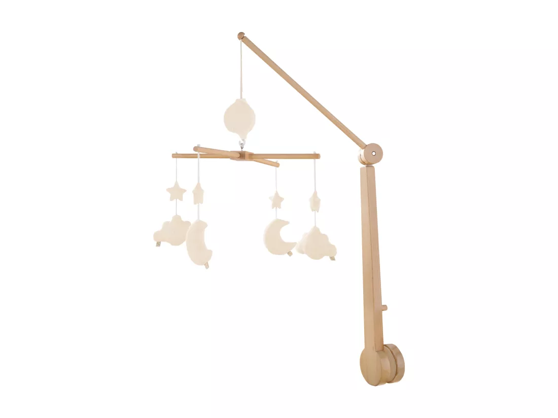 Mobile musical bébé en bois avec 4 jouets
