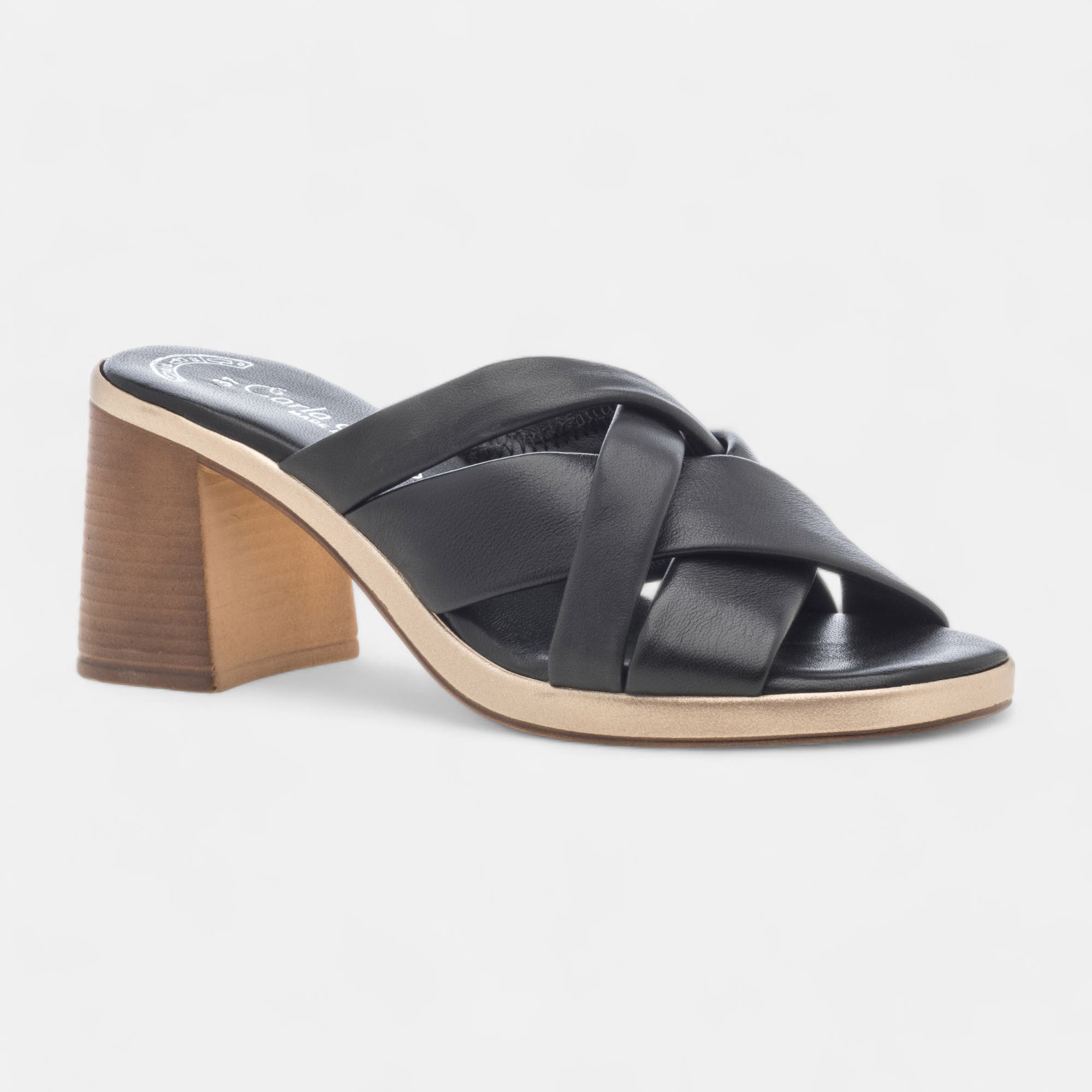 Mules à talon compensé Femme en cuir noir