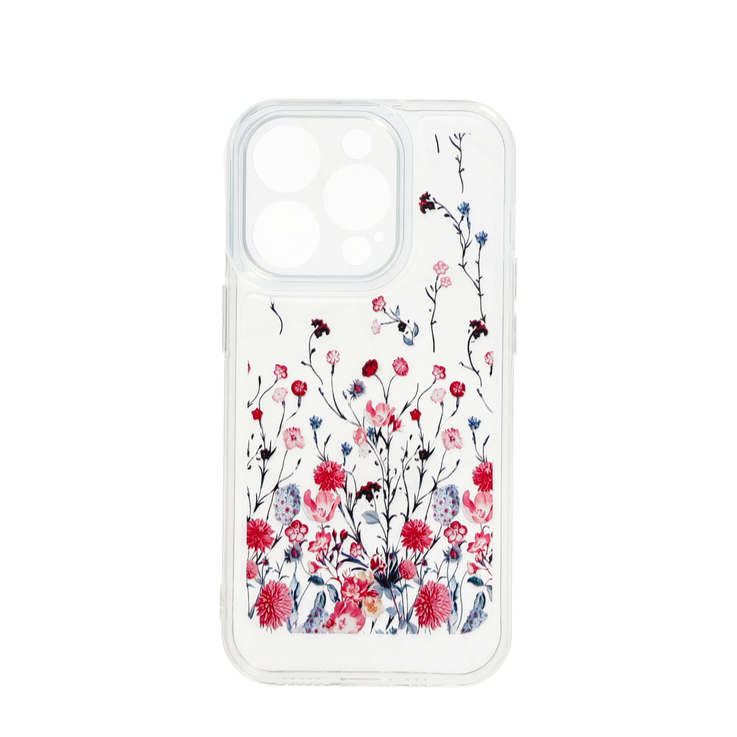 iPhone 14 Pro Gummi Case Schutzhülle mit Kameraschutz - Rosa Blumen