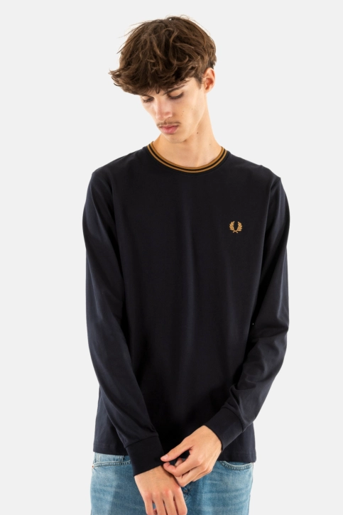Tee shirt manches longues fred perry twin tipped m68 navy / dark caramel / dar