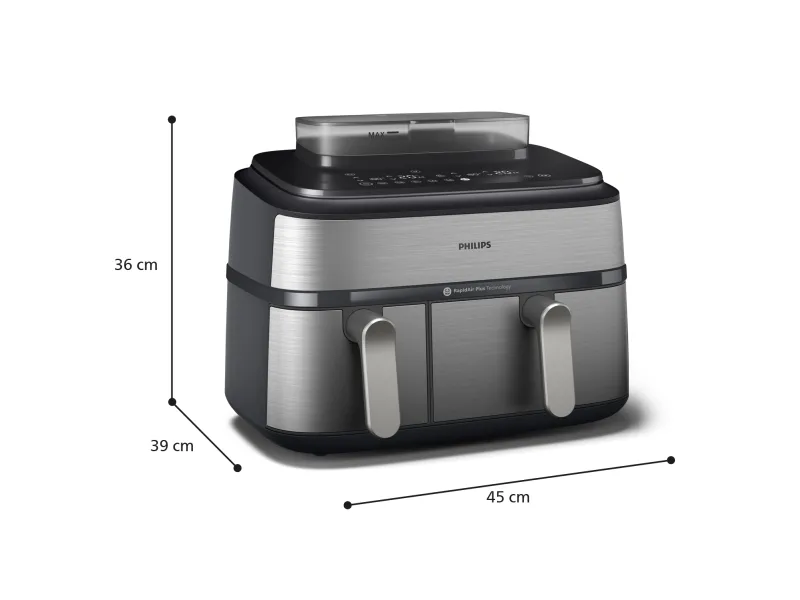 Philips Series 5000 NA555 - Dobbelt varmluftssteger - 9 liter - 2.75 kW - sølv
