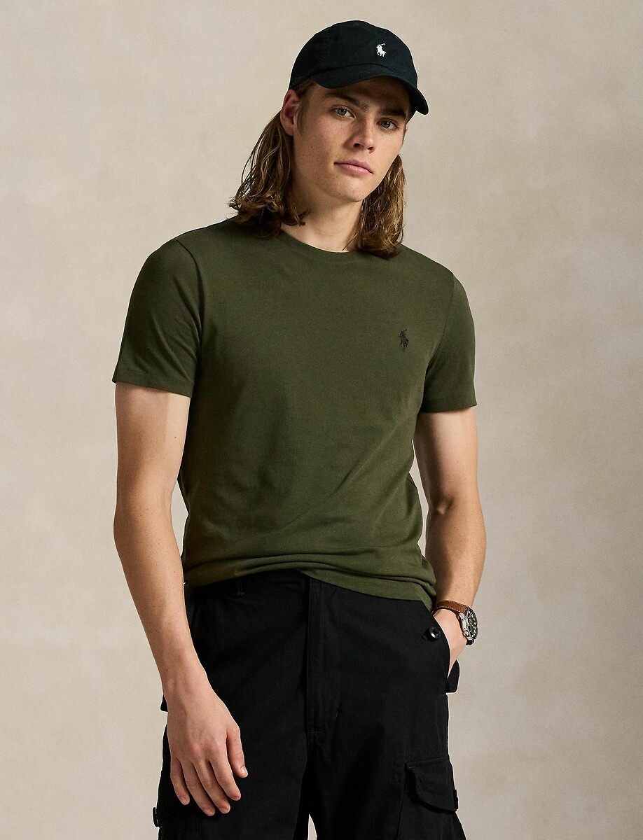 POLO RALPH LAUREN<br>Camiseta com gola redonda, malha, modelagem Slim Fit personalizada