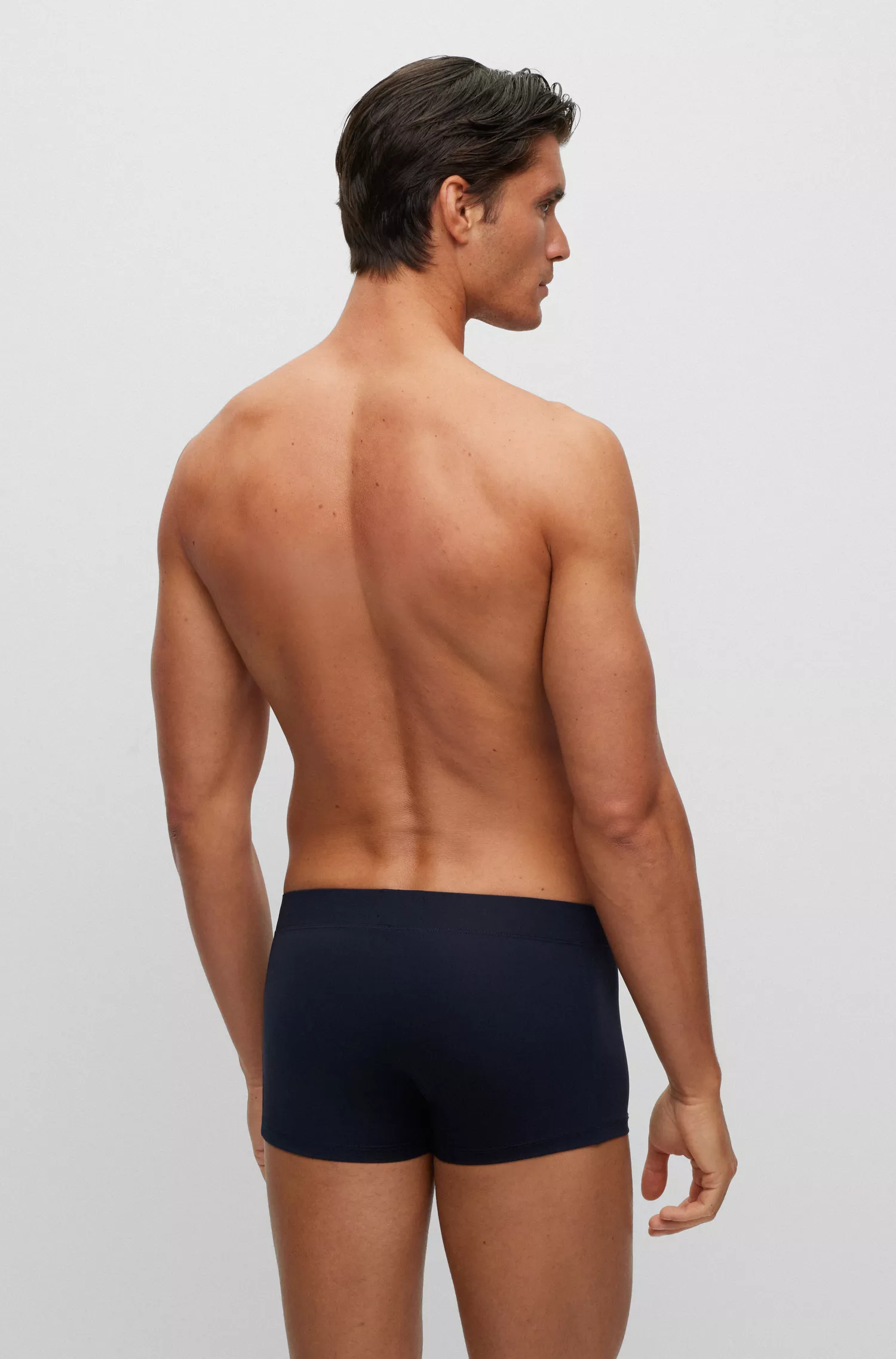 Cueca boxer BOSS preta em microfibra elástica com cós com logo.