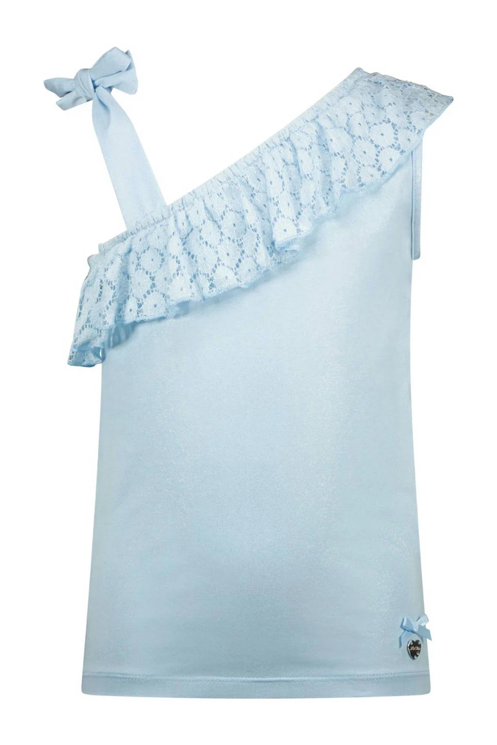 Le Chic one shoulder top NAS met ruches lichtblauw