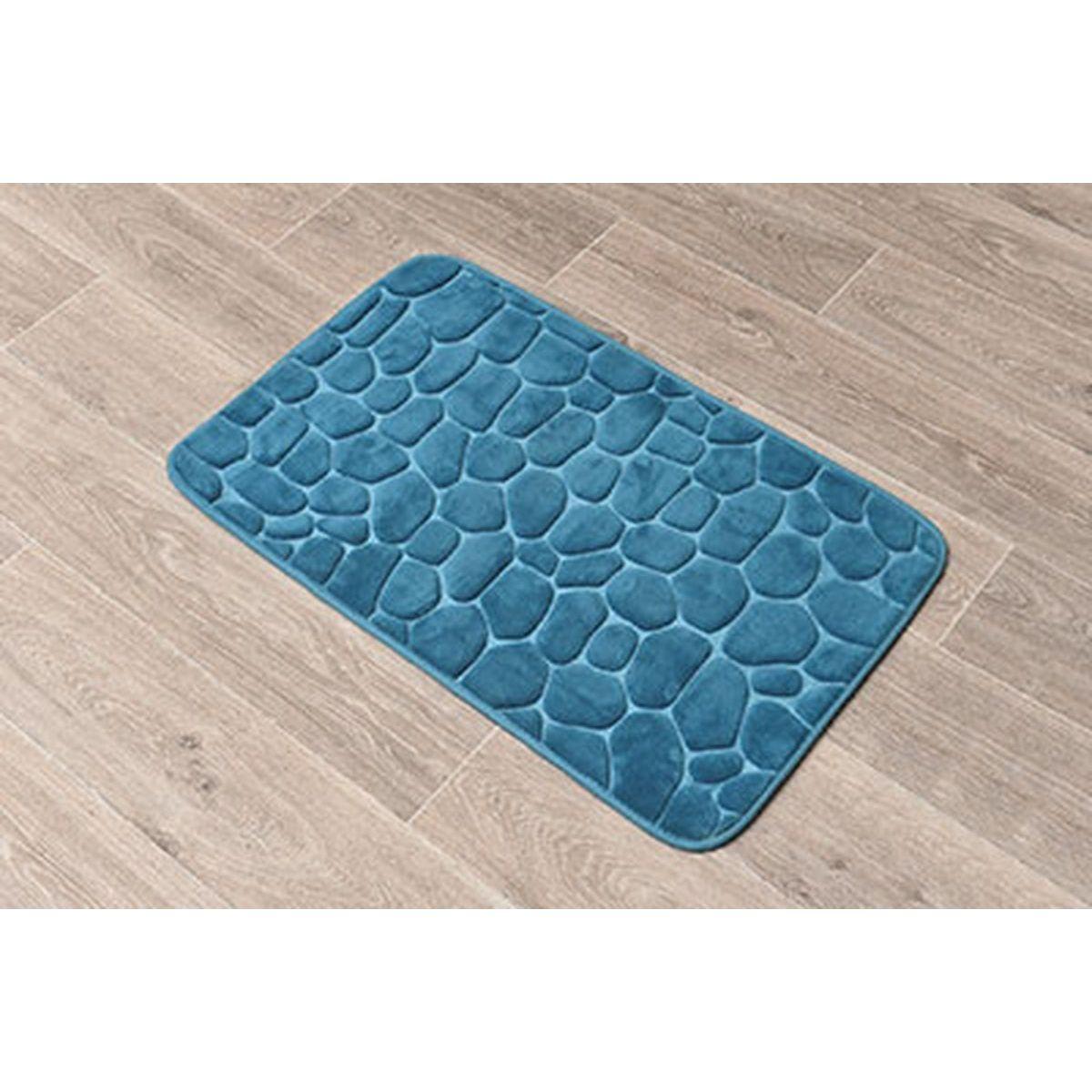 TAPIS MEMOIRE DE FORME MICROFIBRE GALET 50X80CM BLEU CANARD