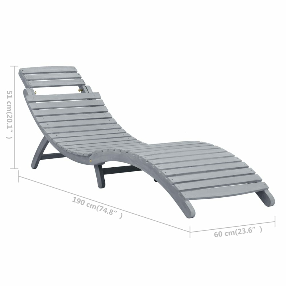 Transat chaise longue bain de soleil lit de jardin terrasse meuble d'extérieur 190 cm avec coussin bois d'acacia solide gris