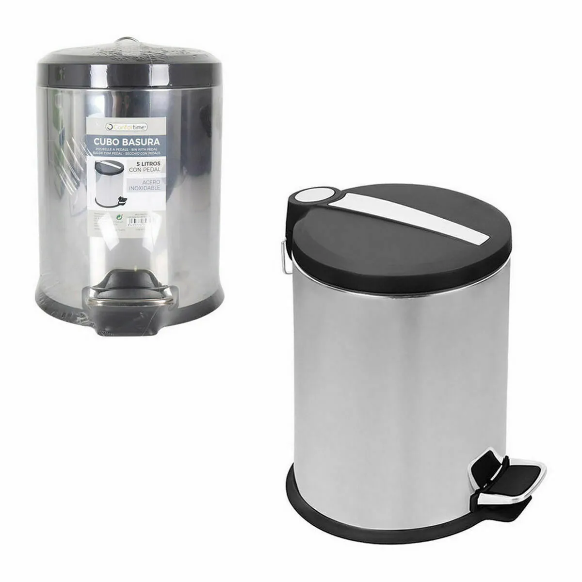 Confortime Poubelle Argenté 5L - 4 Unités