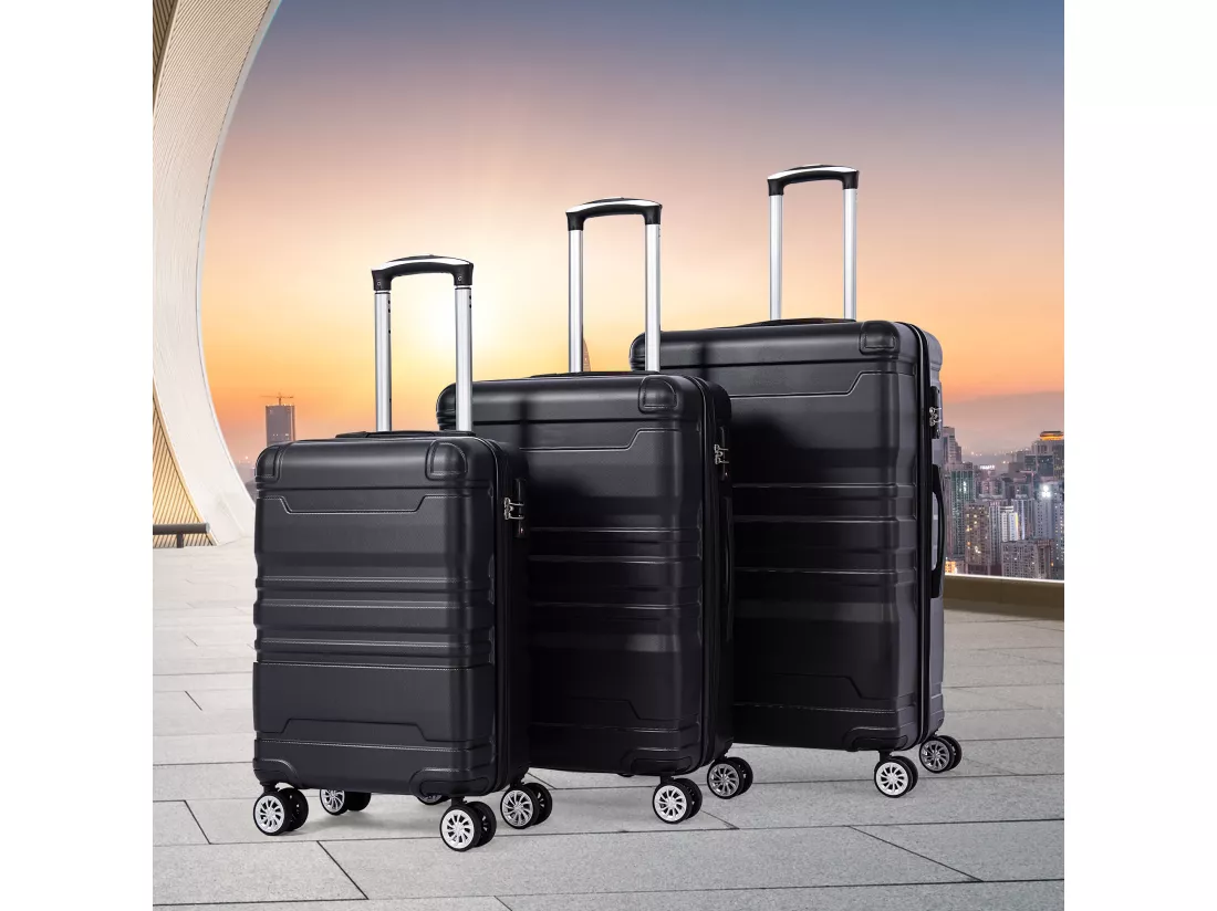 Bagage à main à coque rigide, valise avec serrure TSA et roue universelle, extensible, poignée latérale, ensemble 3 pièces