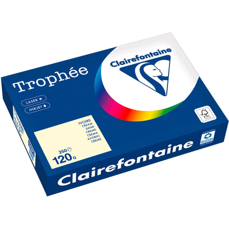 Papier A4 couleur 120 g Clairefontaine Trophée couleurs pastel - Ramette de 250 feuilles