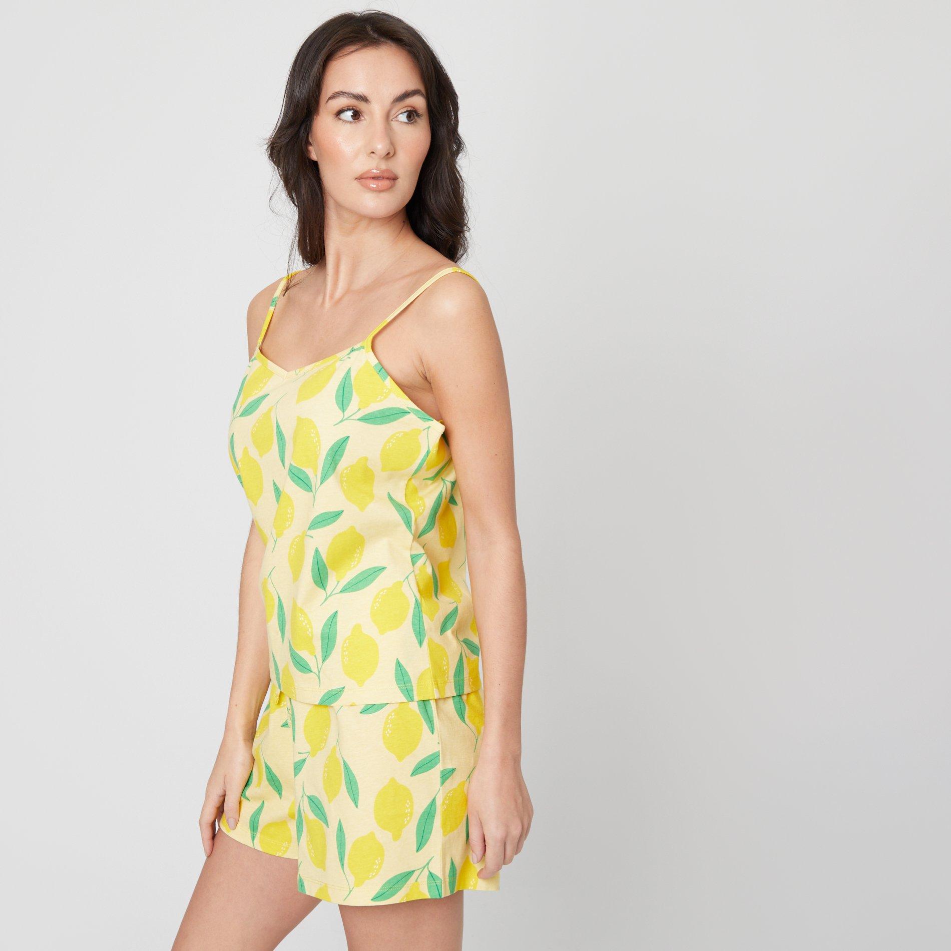 Be You Lemon Jersey Lemon Printed Cami Shortie Pyjama Set