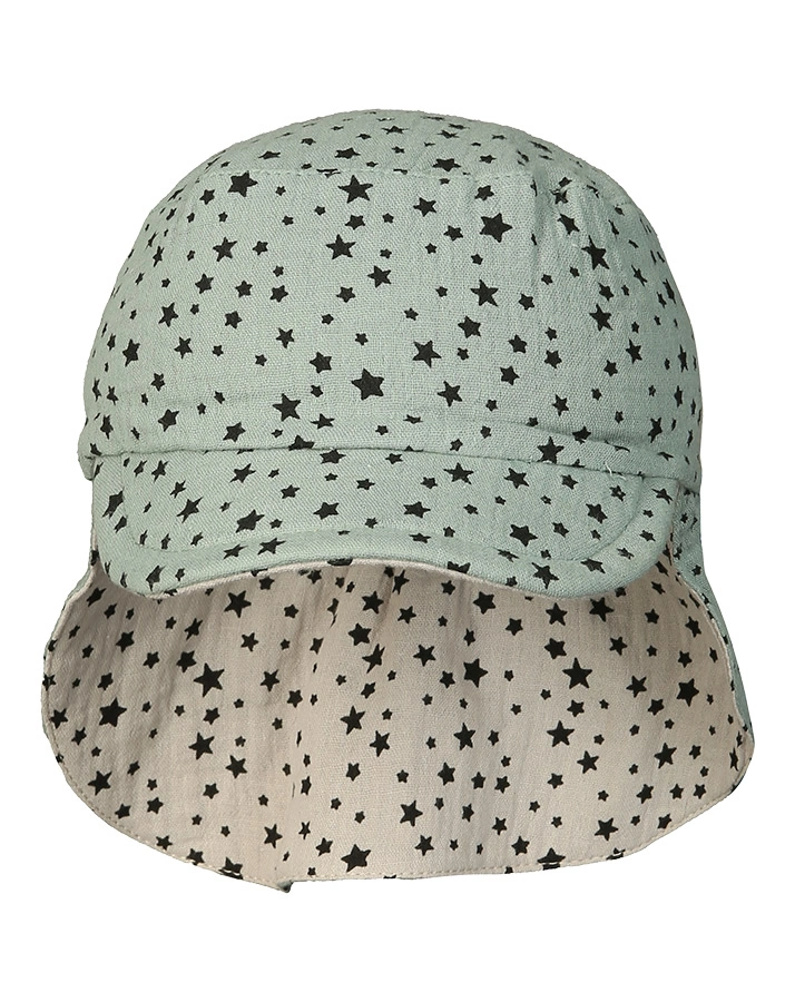 Wende-Schirmmütze STERNE mit Nackenschutz in grün/beige