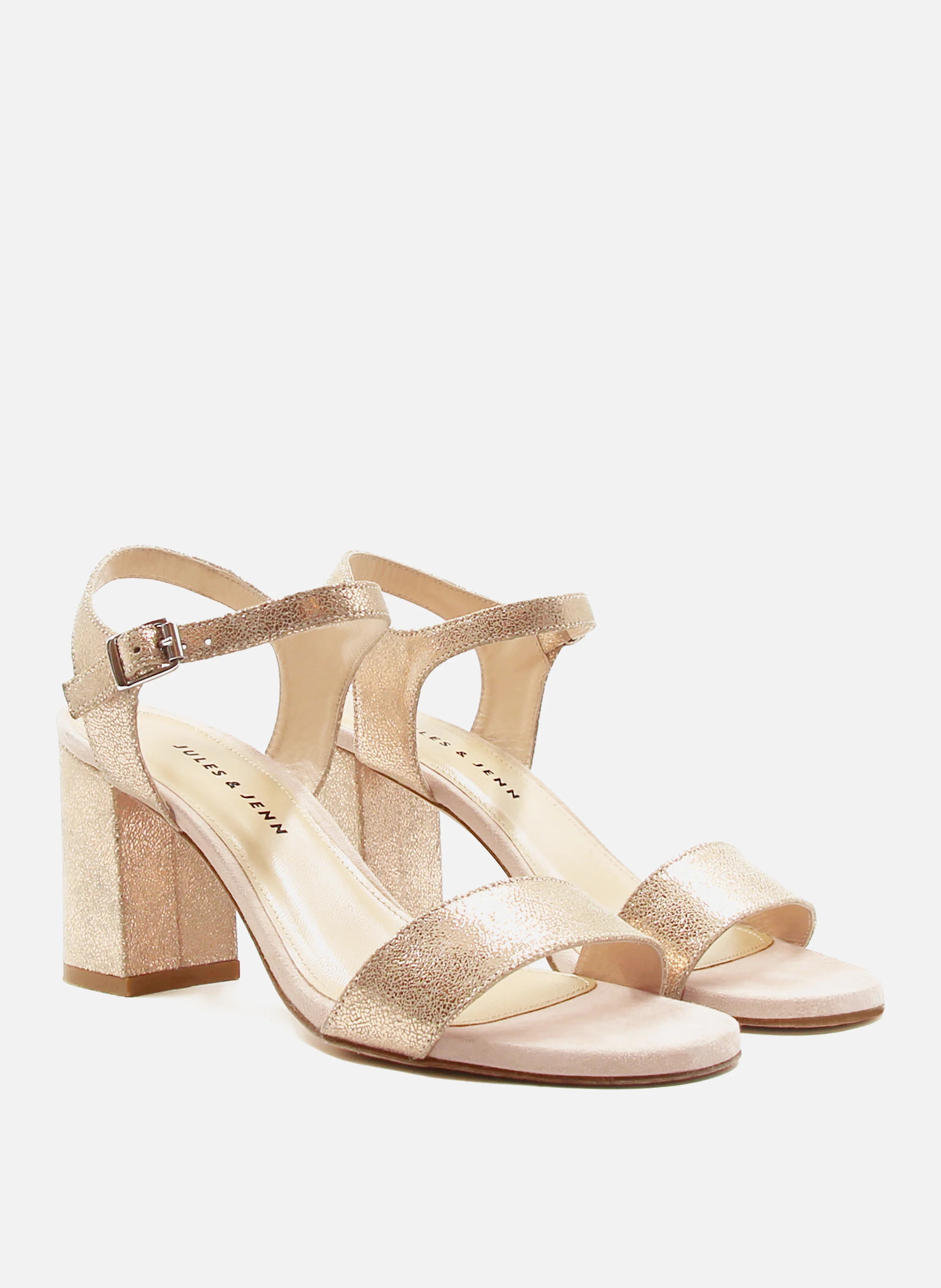 Sandales à talon cuir métalisé | Rose
