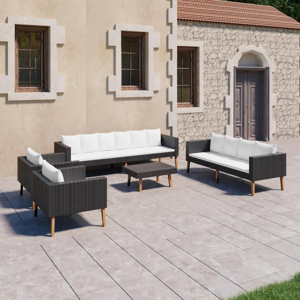 vidaXL - Tuinloungeset - Zwart - Poly rattan - 5 stuks - Met kussens