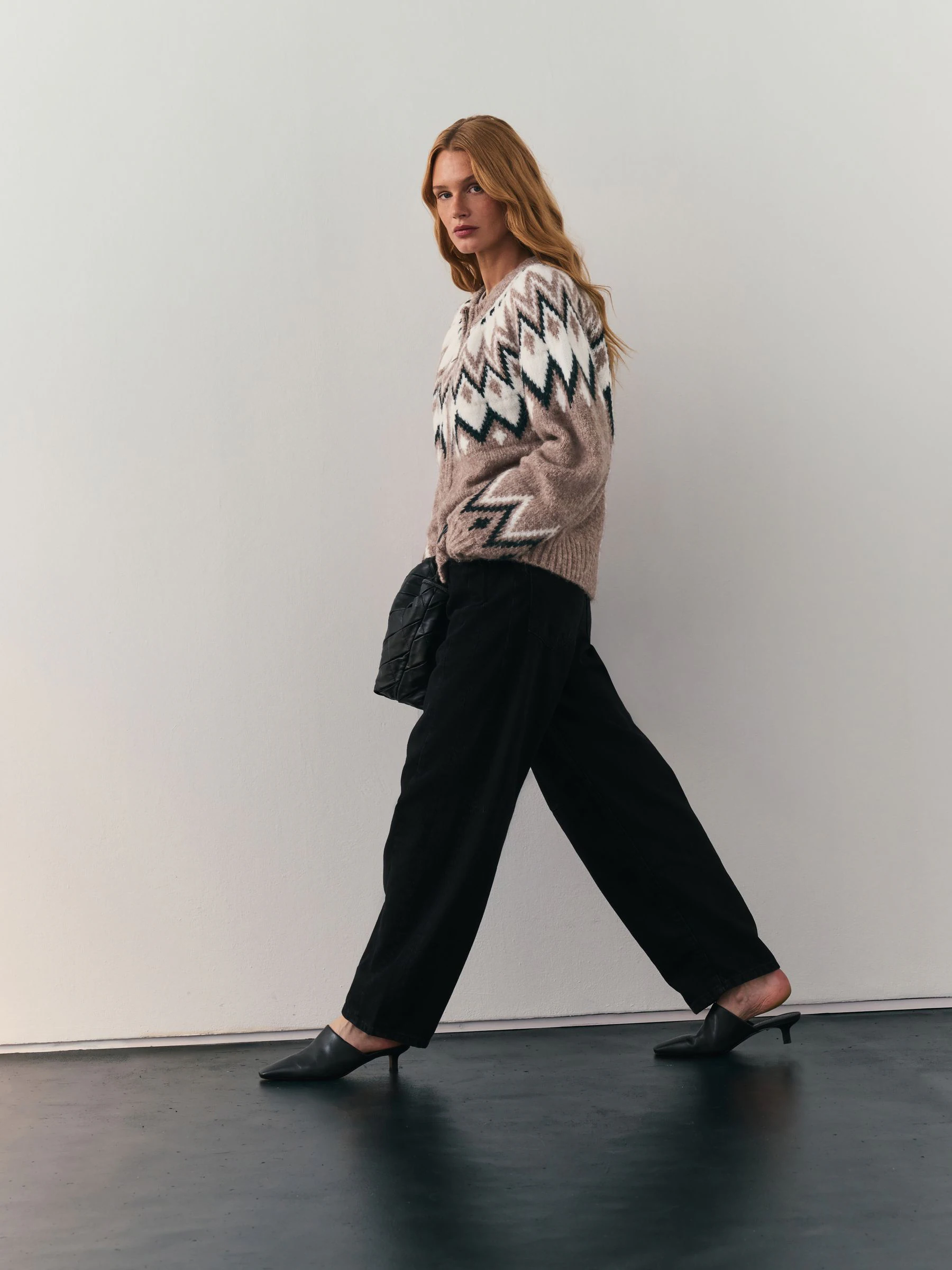 Taupe - Nothing Ordinary Check Fairisle Pattern Knit Zip Through Jumper With Wool