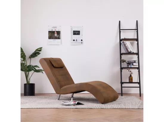 Chaise longue avec oreiller marron Similicuir daim