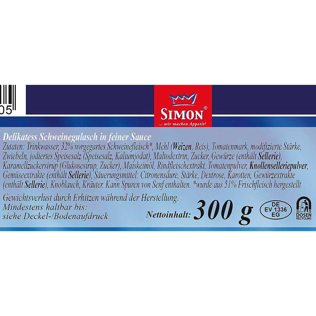Simon Delikatess Schweinegulasch in Sauce 300g MHD:10.1.27