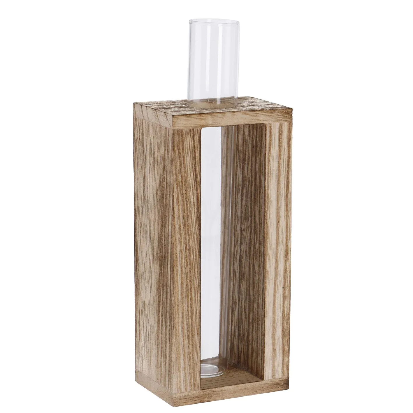 Vase Reagenzglas in Holzständer, 19 cm