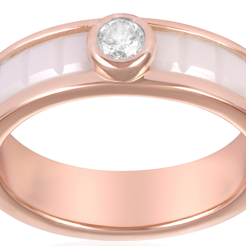 Bague Plaqué or rose, céramique blanche et Cristal Cubic Zirconia